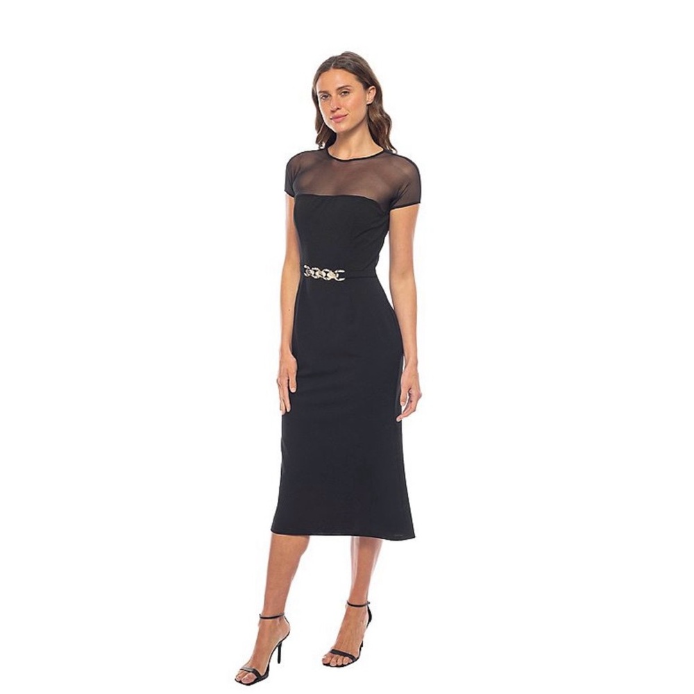 MARINA Black Midi Dress with Gold Chain Accent Small